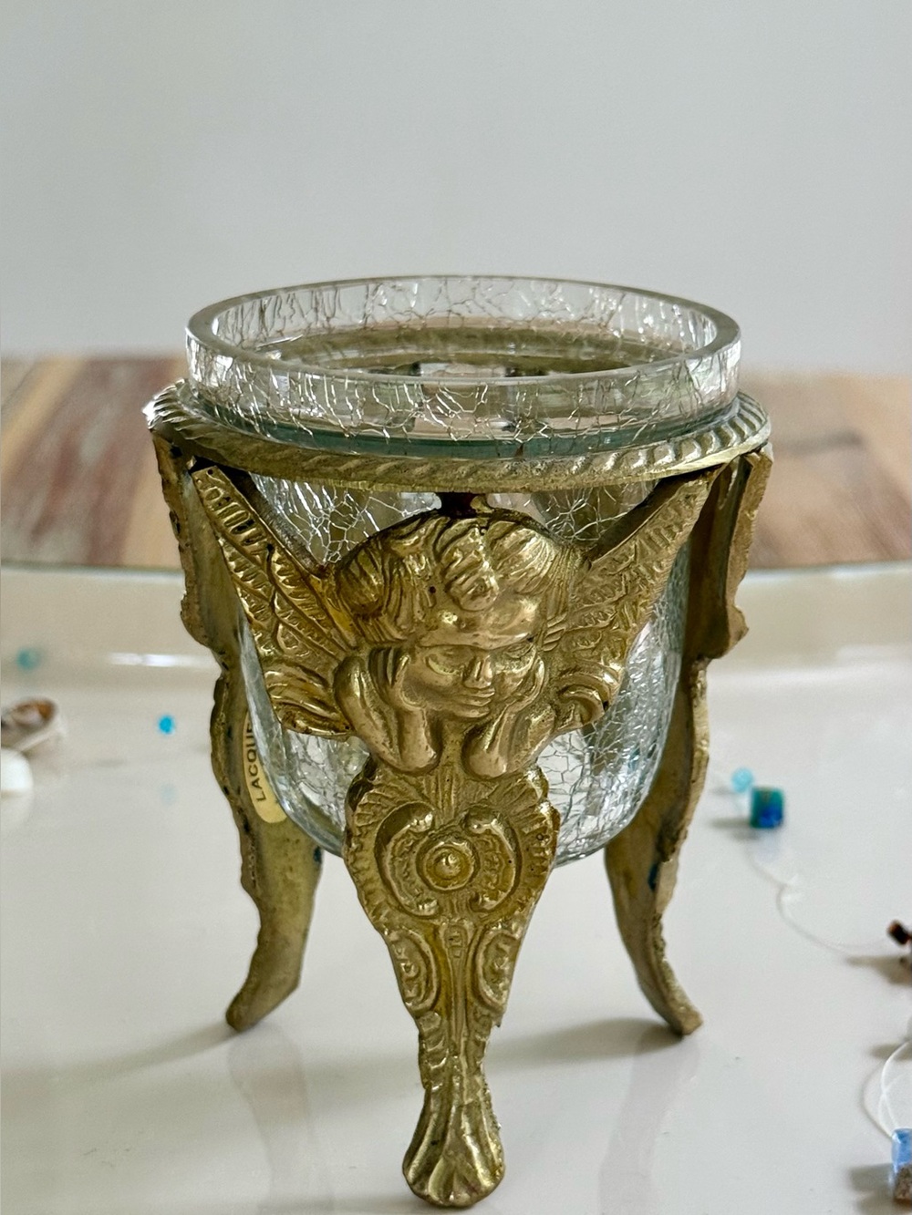 Lacquered Brass Cherub Votive Candle Holder Made in India